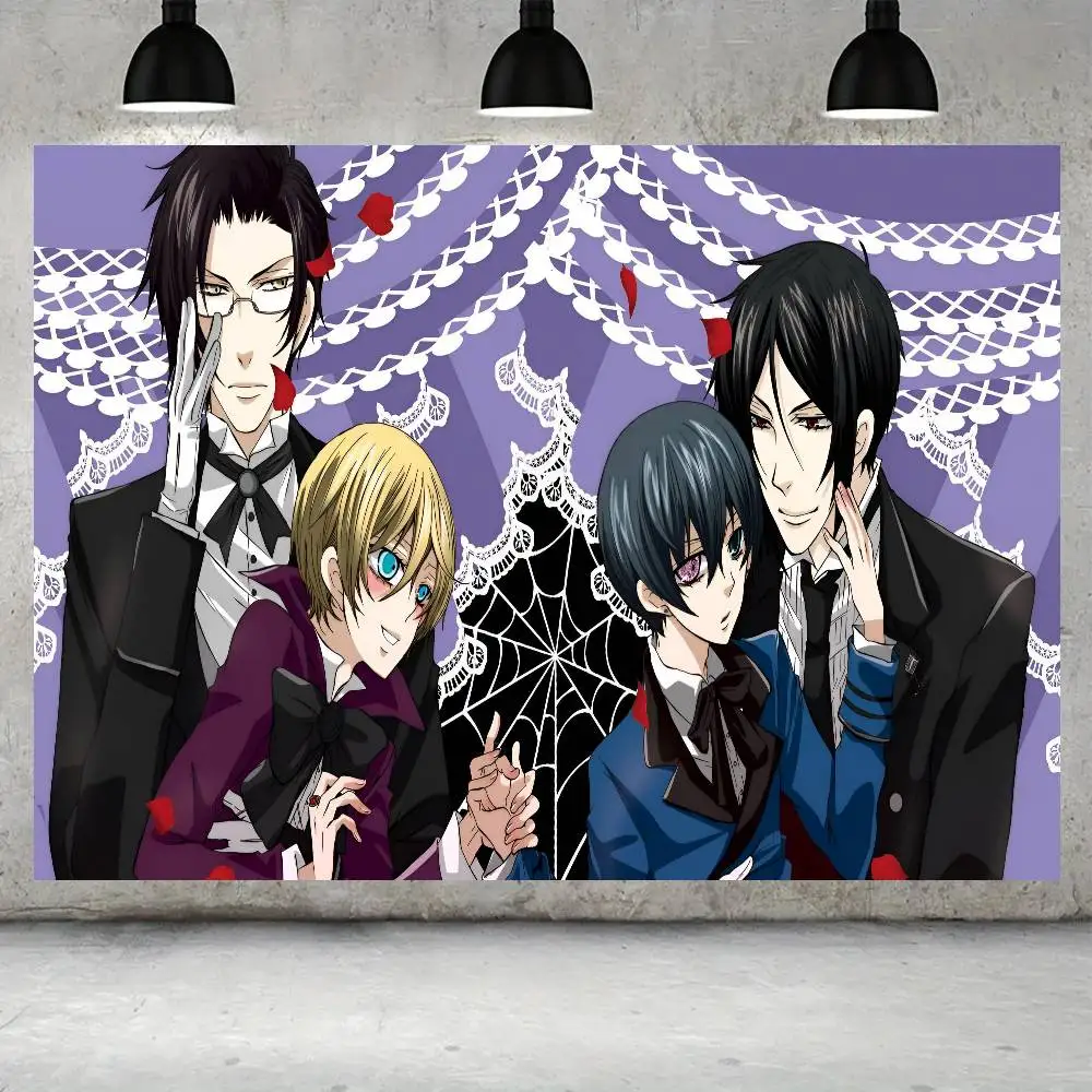 أنيمي الأسود بتلر الديكور خلفية غرفة الطرف الديكور خلفية القماش الأطفال عيد ميلاد راية التصوير الدعائم