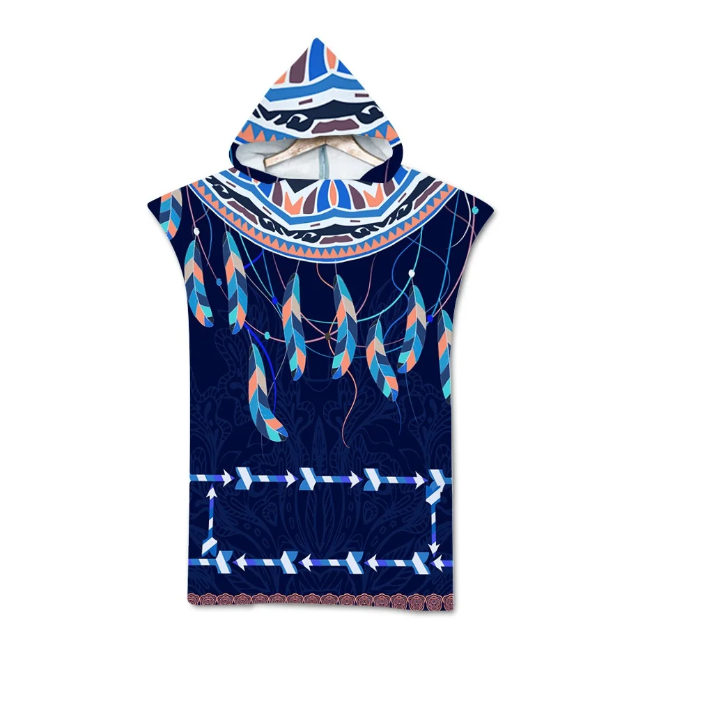 

Poncho Beach Cloak Beach Changing Bathrobe Print Hooded Bathrobe Women's Coat Beach Holiday Leisure Summer Lady Capes Blue