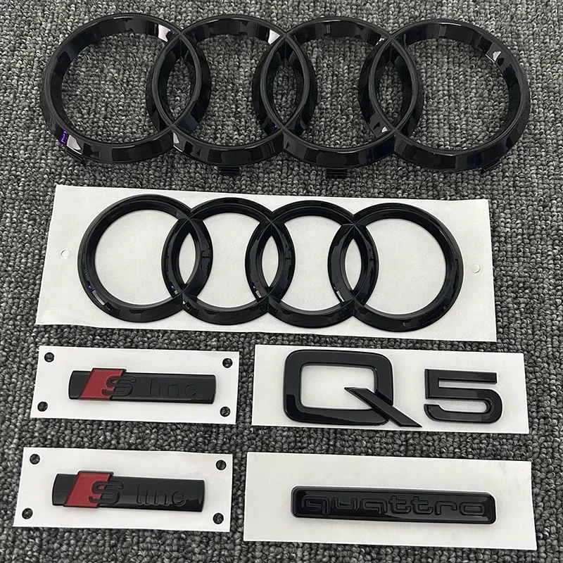 

AUDI Q5 4Ring logo ABS Black Car Hood Front Grill Emblem Rear Trunk Badge Q5 Sticker Quarrto Sline Emblem For Q5 2014-2019