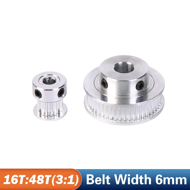 16 Teeth 48 Teeth GT2 Timing Belt Pulley Kit 1:3 Speed Ratio 16T:48T 2M/2GT Reduction Pulley For Belt Width 6mm