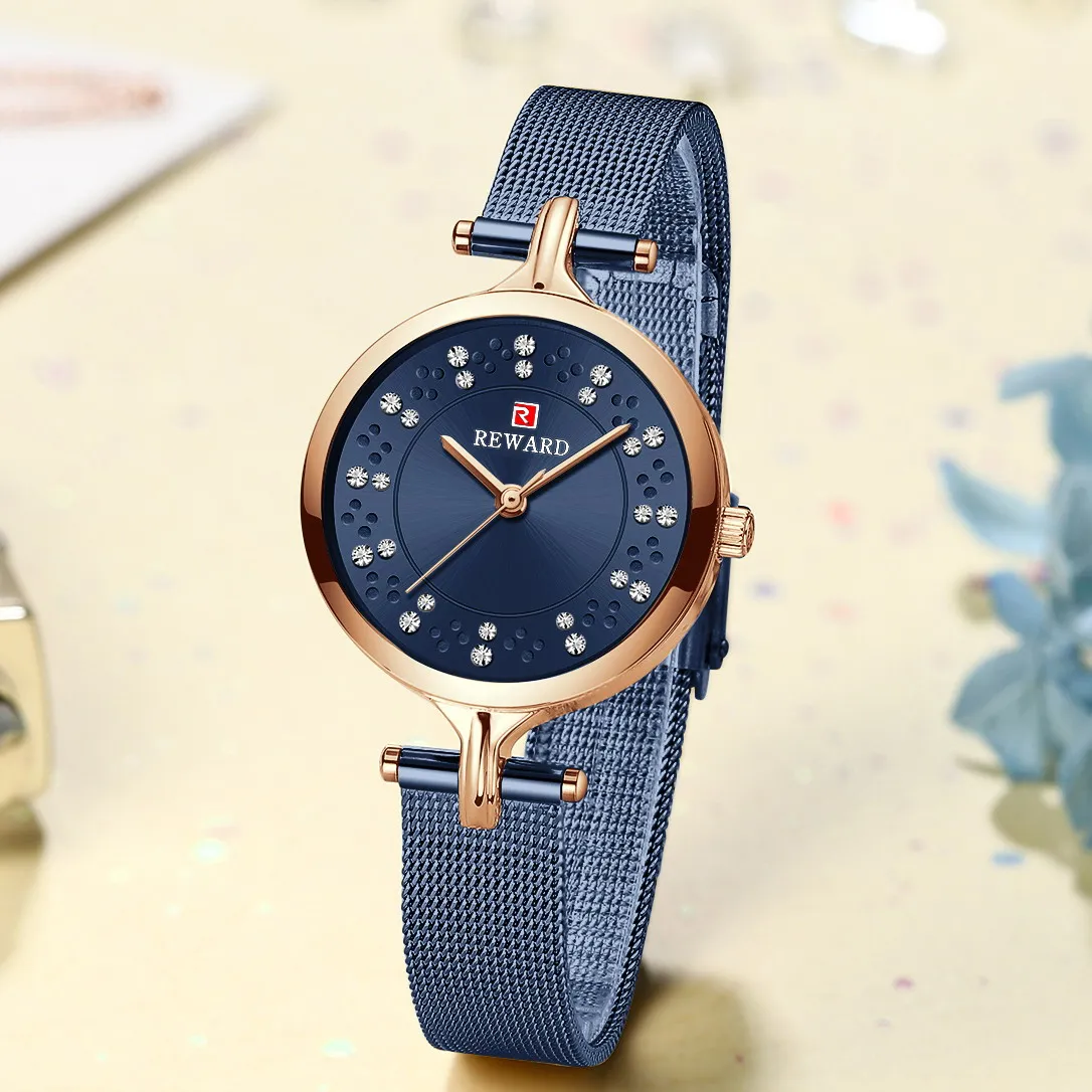 New REWARD Women Wristwatch Luxury Fashion Quartz Watch Timepiece Waterproof Stainless Steel Wrist Watch for Female Ladies Girls