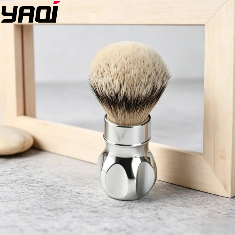 2026-flash-sale！yaqi-gemini-24mm-silvertip-badger-hair-shaving-brush-anodized-metal-handle-155g-high-density-wet-shaving-tool