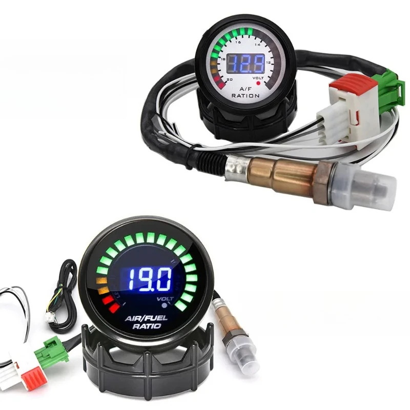 2'' 52mm Air Fuel Ratio Gauge 2 In 1 Voltmeter AFR Car Gauge Can Be Paired With Narrowband O2 Oxygen Sensor Fit for 12V Vehicle