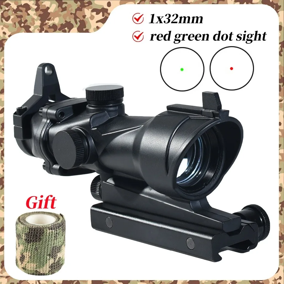 

1X32 Tactical Red Green Dot Sight Fully Enclosed Optic Riflescope Reflex Collimator Adjustable Brightness 20mm Weaver Rail