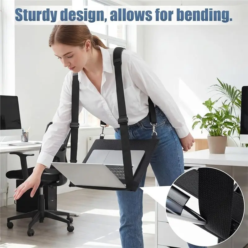 X64A-Black Laptop Stand With Safety Strap, Wearables Laptop Harness Desk,Anti-Slip Upgraded For E-Readers Notebooks Notepads 1PC