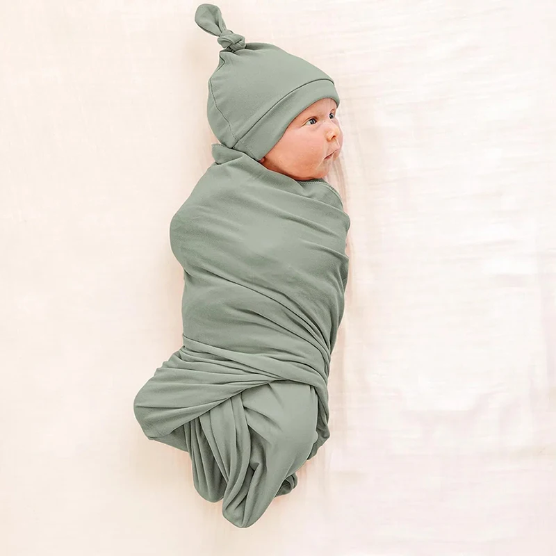 Newborn Baby Receiving Blanket with Matching Headband and Beanie Set Baby Swaddle Nursery Swaddle Wrap Set of 4