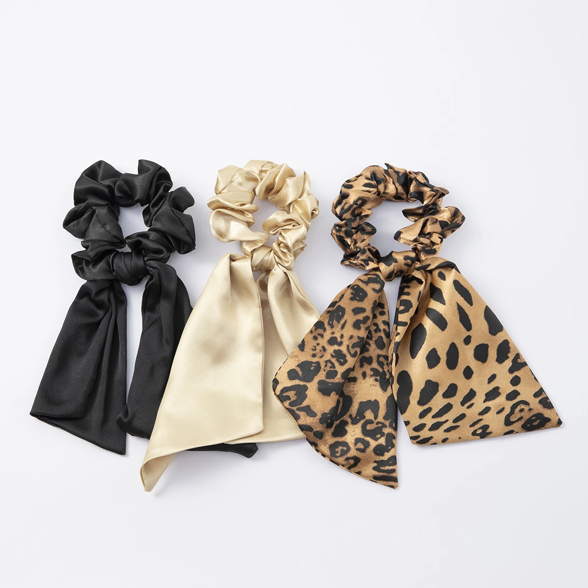 3Pcs New Fashion Leopard Satin Ribbon Large Intestine Hair Band Girls Tie Hair High Elasticity Rubber Band Headwear