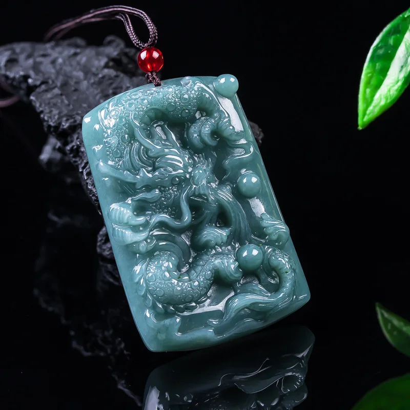 Natural Grade A Jadeite Blue Water Full Color Dragon Pendant, Exquisite Jade Jewelry Ornament