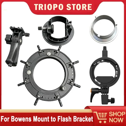 TRIOPO Soporte de flash de montaje Bowens y portabrocas con mango en S, kit de accesorios Softbox para Flash de cámara de encendido/apagado de Softbox Triopo K2 K3