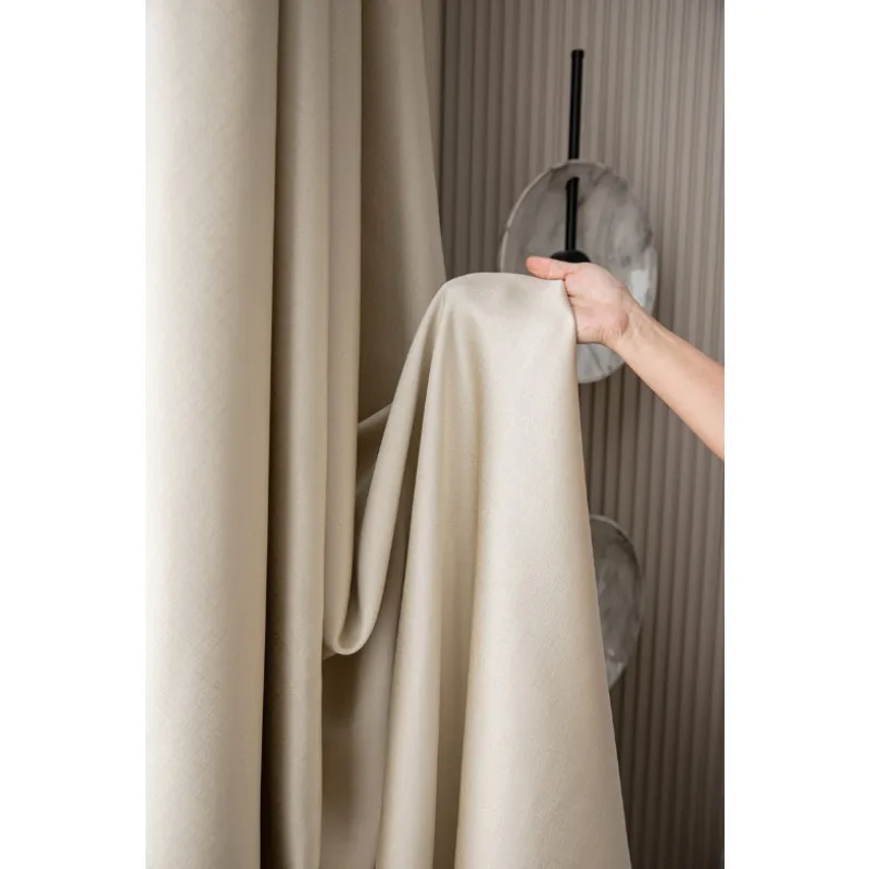 Modern Simple Light Luxury Beige Prague Curtains Sun Protection and Heat Insulation Living Room Bedroom Balcony Curtains