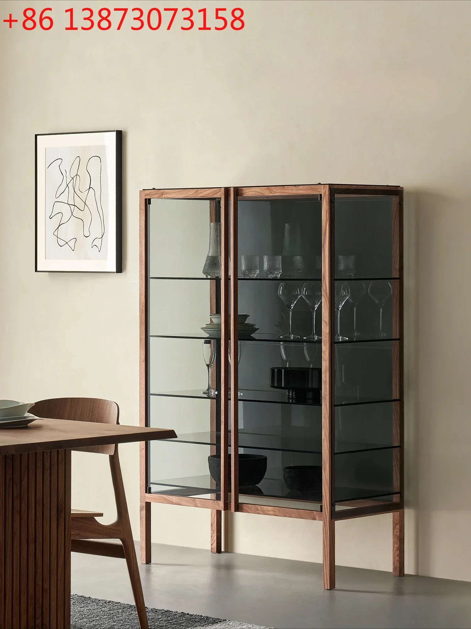 

Легкий роскошный шкаф-витрина из массива черного ореха (Северная Америка), современный минималистичный дизайнерский пятиуровневый приставной шкаф