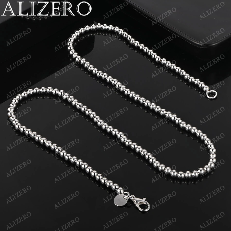 

ALIZERO 925 Sterling Silver Smooth 4mm Beads Chain Necklace For Women Man Jewelry Gifts Personality Fashion Bead Necklaces