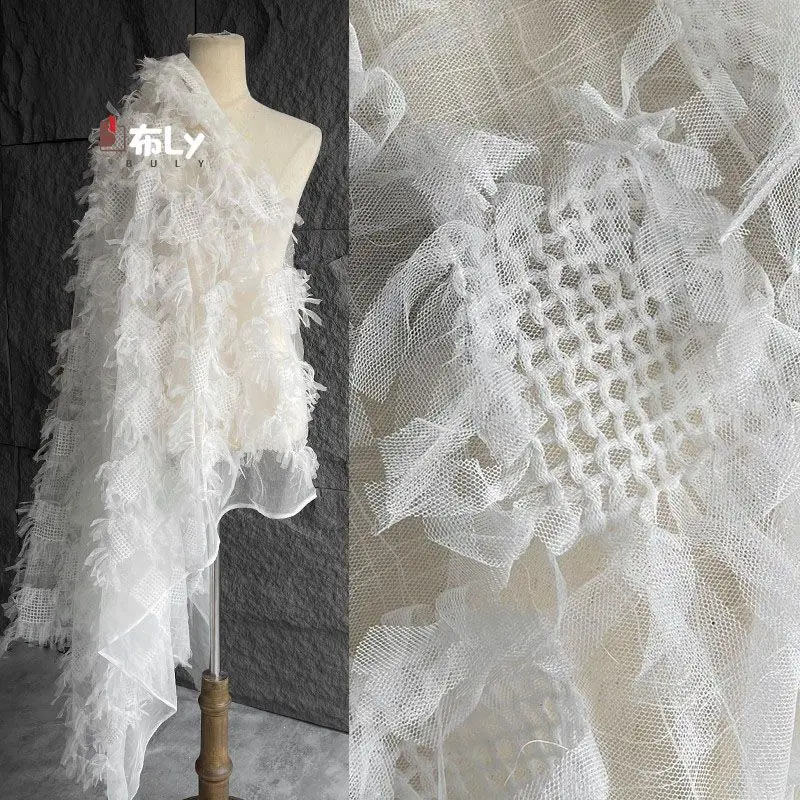 Woven square mesh fabric Jacquard perspective fringe decorative skirt jacket clothing design fabric