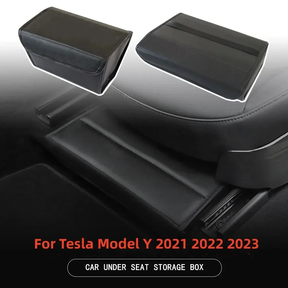 Car Under Seat Storage Box For Tesla Model Y 2023 Accessories Front Rear Seats Folding Leather Organizer Auto Interior Space