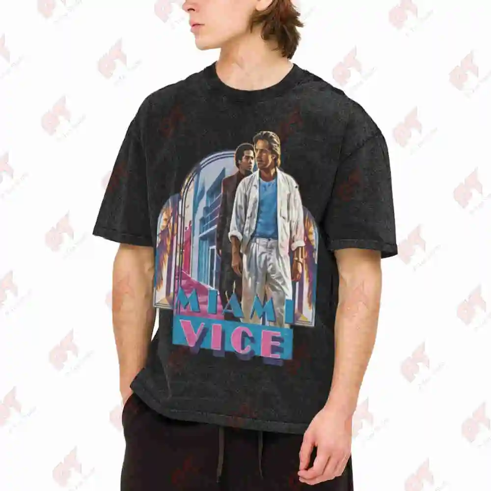80S TV Show Miami Cloud Vintage Washed Tee Pure Cotton T-Shirt
