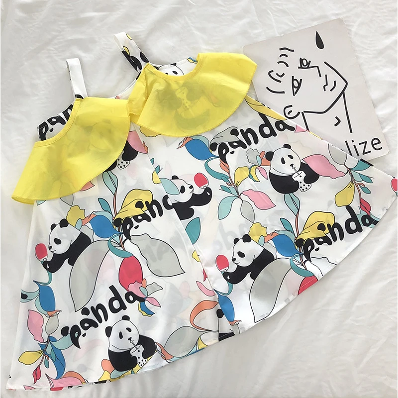 

Children Summer 2023 Kids Long Casual Women's New In Dresses One-piece Cute Cartoon Panda For Girls Holiday Comfort Outerwear