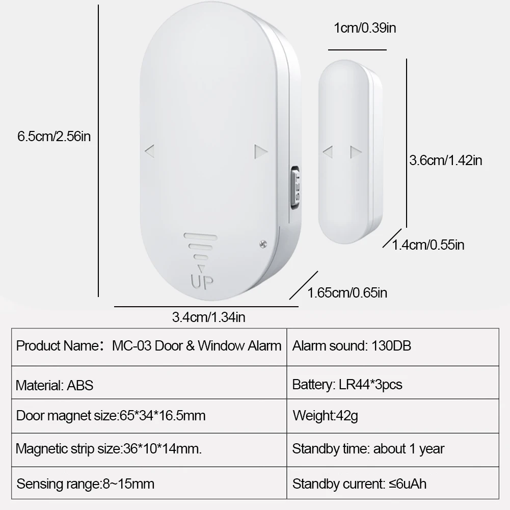 ประตูหน้าต่างนาฬิกาปลุก 130dB ประตูและหน้าต่างเปิดเซ็นเซอร์ CHIME ประตูเปิด Alert Security ALARM สําหรับโรงรถบ้าน Apartment และอื่นๆ