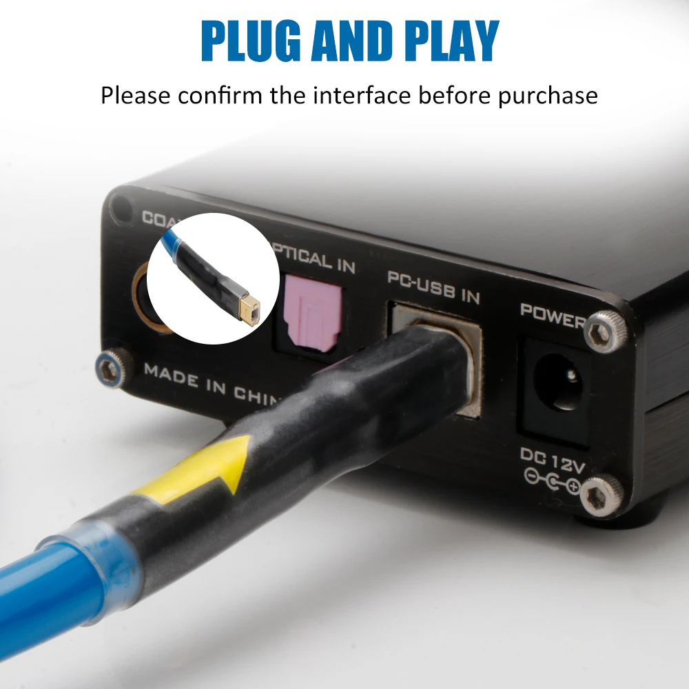 สาย USB เสียงไฮไฟ, สายเคเบิลข้อมูล USB 2.0 A ถึง B, พอร์ตแบน, พอร์ตสี่เหลี่ยม