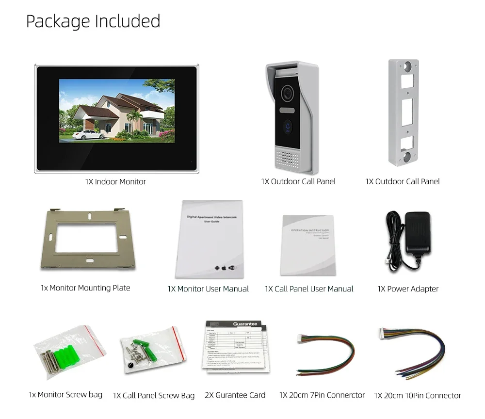 Tuya 7 Inch Wifi Video Intercom System for Home Apartment Touch Screen Access Control Intercom Doorbell with Camera Detection