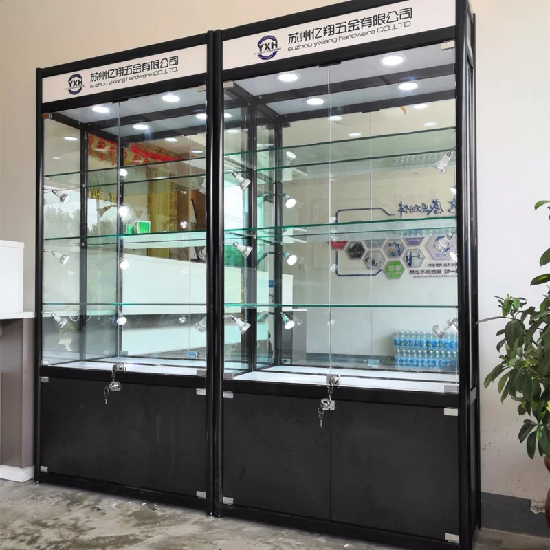 (Customized) cheap smoke shop showcase with LED light lockable aluminum display cabinet display