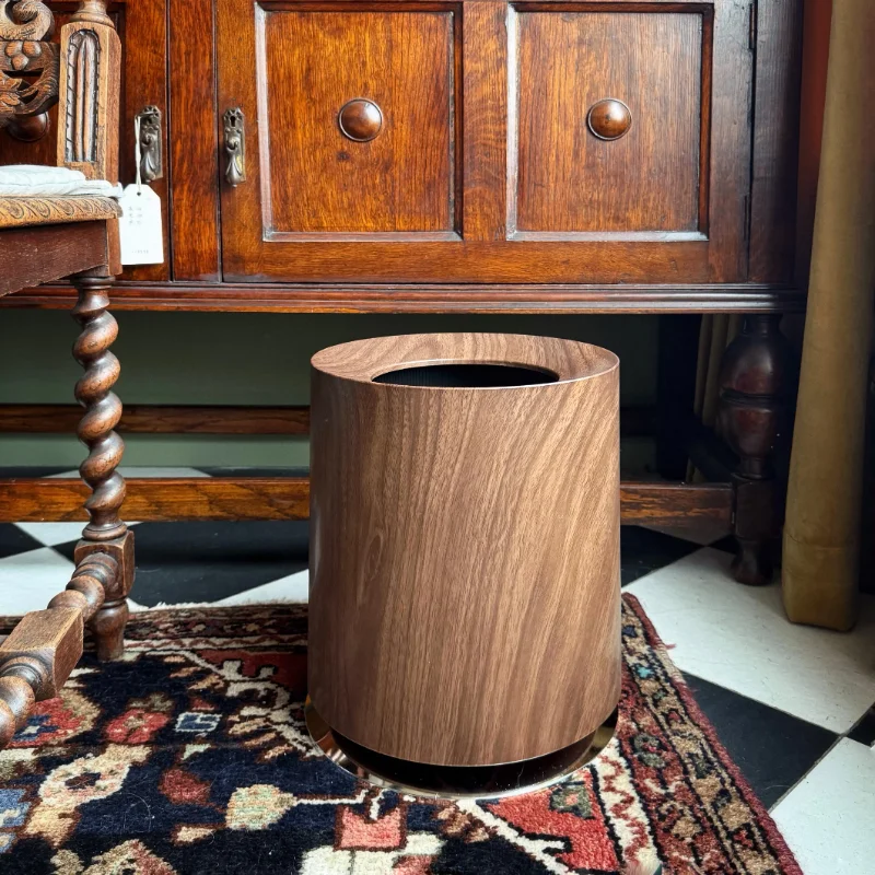 

French retro style trash can household Bauhaus creative imitation wood grain bedroom living room trash can