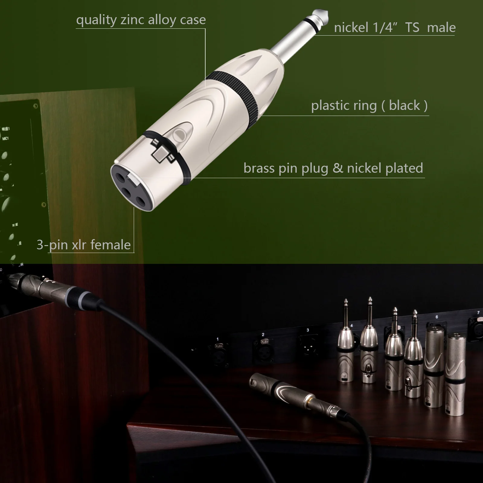 1pc 1/4 cal TS Mono do XLR Adapter męski, 6.35mm do XLR Adapter męski, ćwierć cala TS Mono wtyczka męska do męskiego konwertera XLR