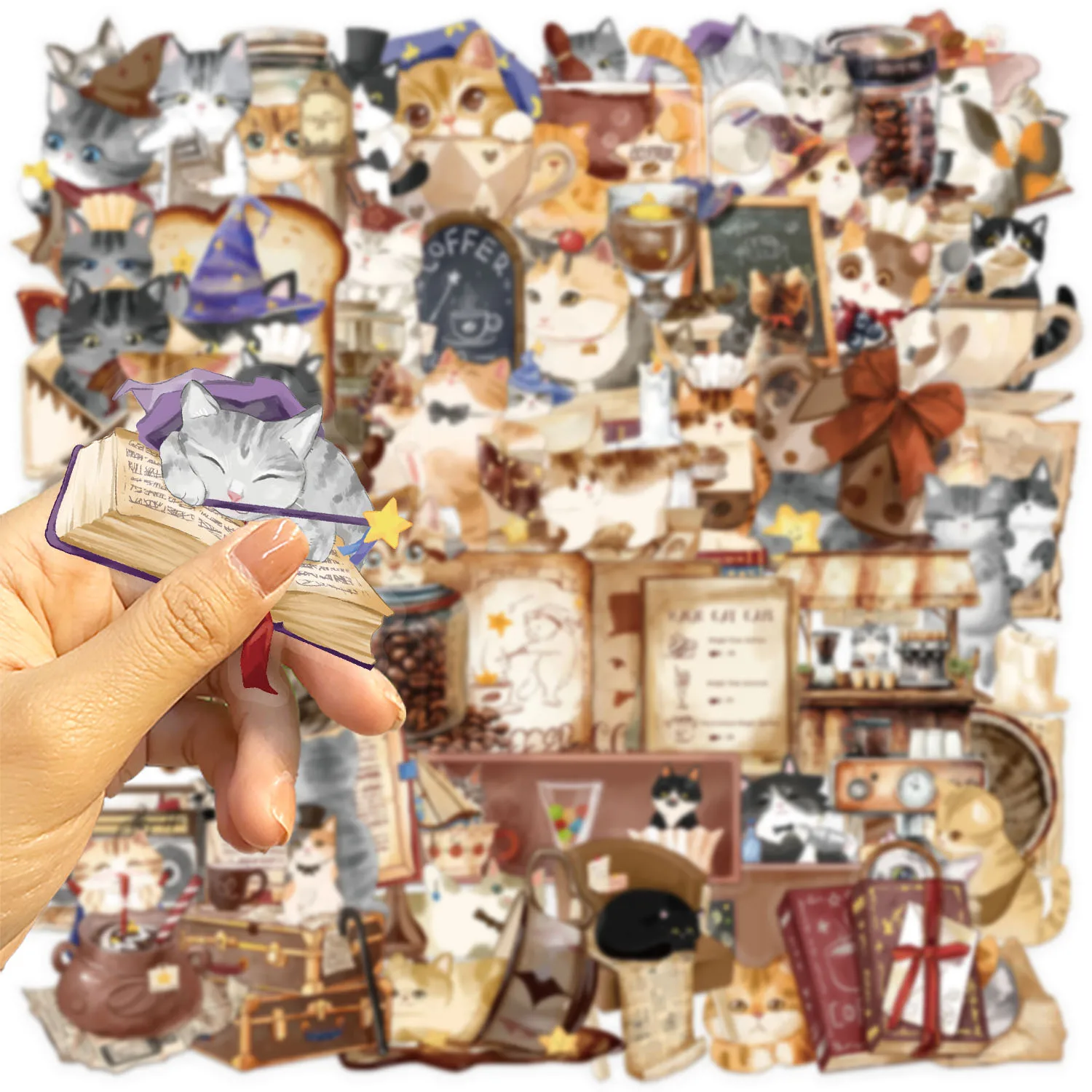 50PCS Spaß Cartoon Magische Katze Aufkleber Scrapbooking Collage Material Telefon Fällen Gitarre Notebooks DIY Dekorative