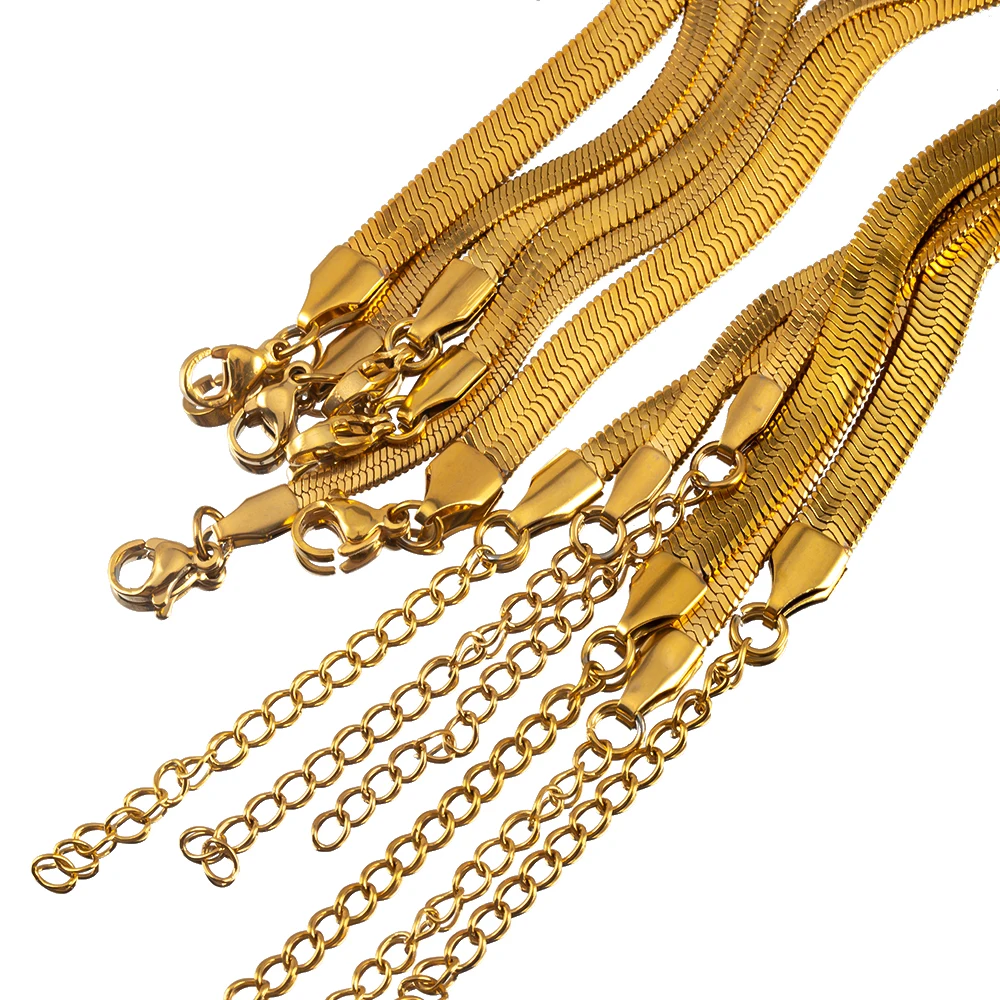 1pc 5Pcs Gold Color Snake Chain Stainless Steel Necklaces Unisex Men Choker Width 3/4/5mm Herringbone Necklace For Women Jewelry