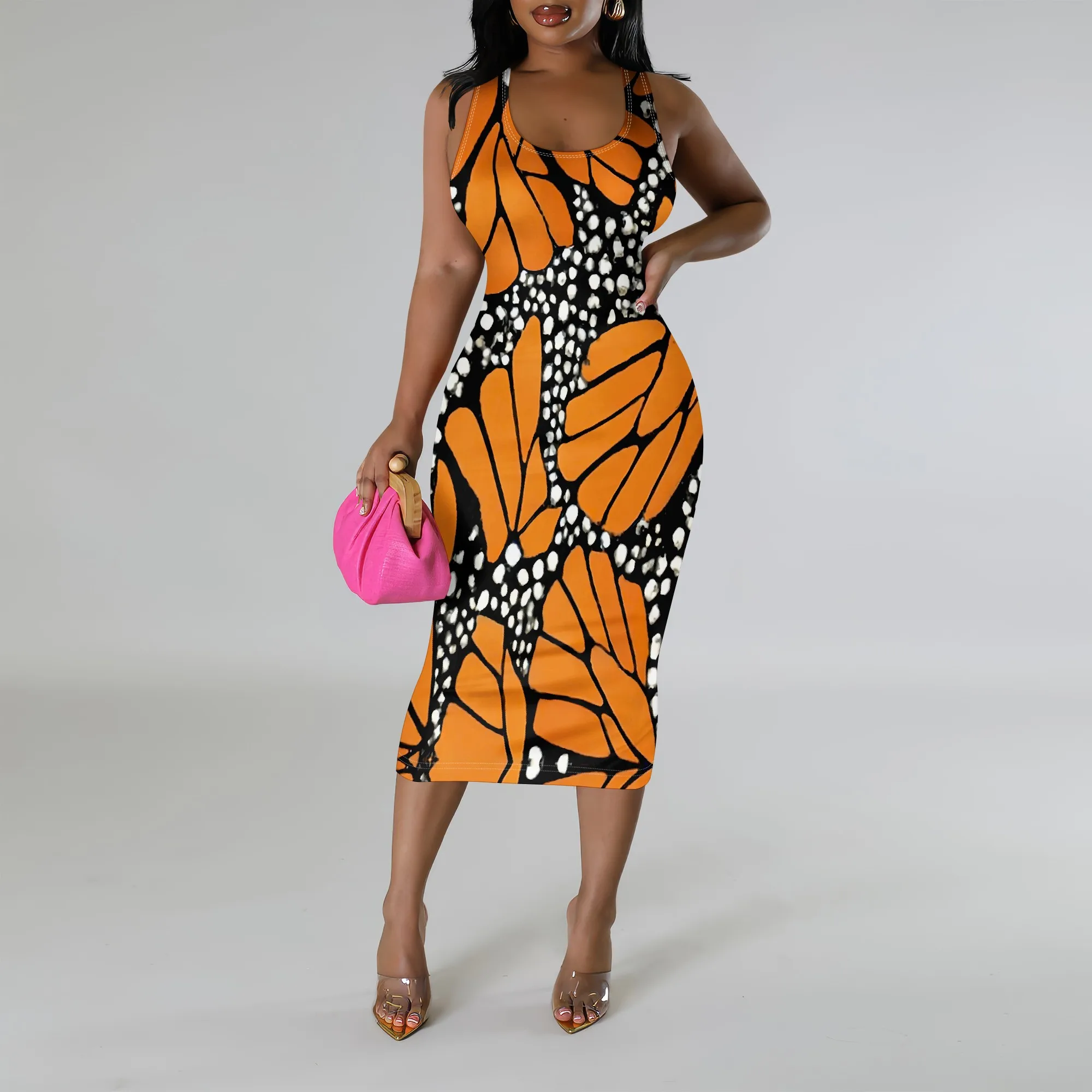 

Women's Butterfly Print Bodycon Midi Dress S-3XL Sexy Sleeveless Summer Party & Vacation Outfit 2025