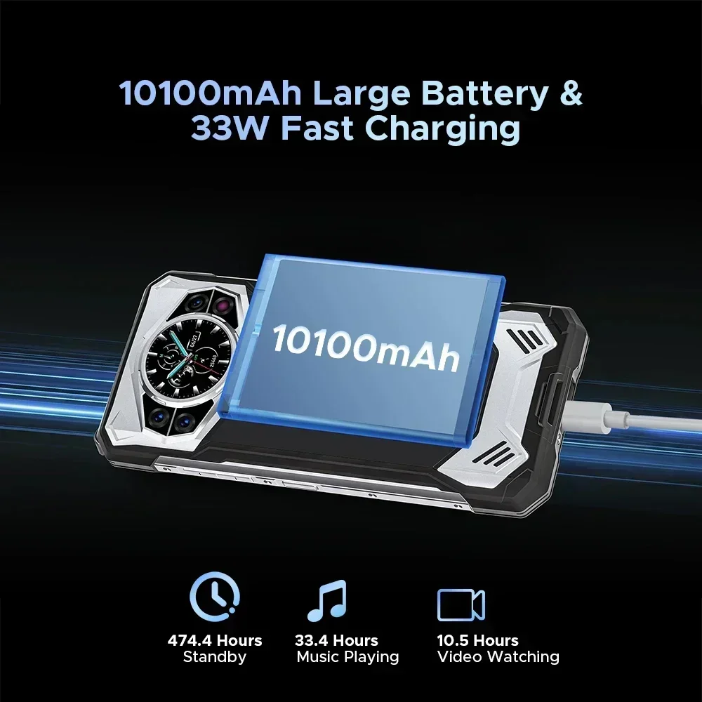 DOOGEE S200 5G Rugged Smartphone Octa Core 1.32" AMOLED Rear Display 12GB+256GB 100MP Camera 10100mAh 33W Android14 NFC Phone