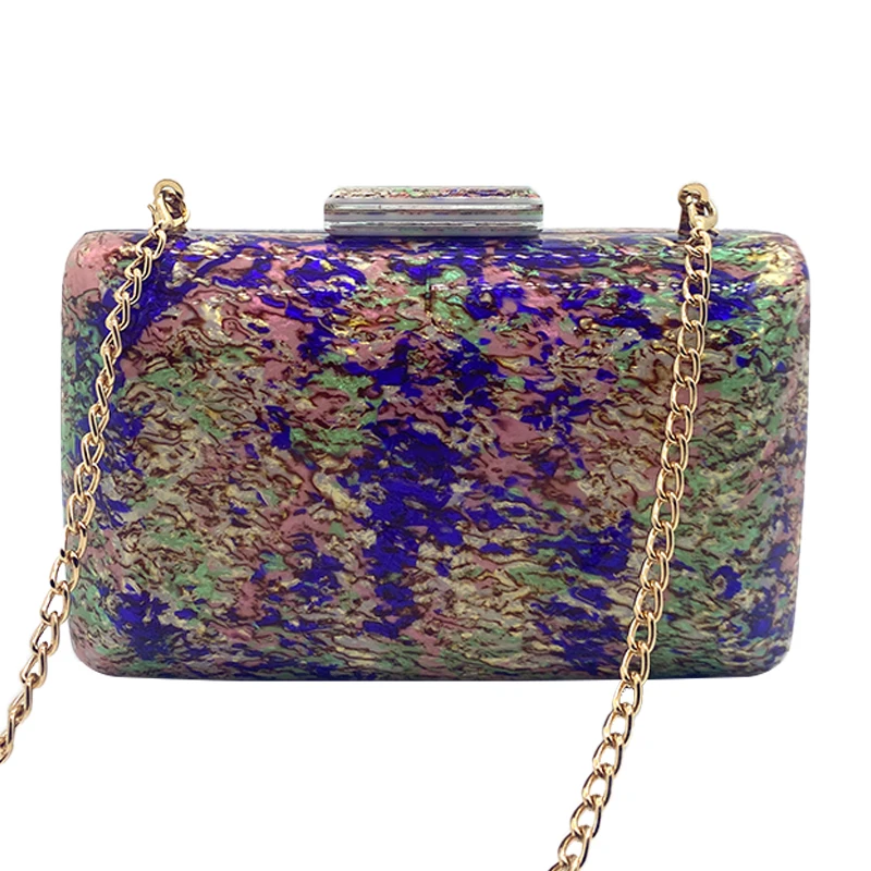 New Luxury Brand Handbags Vintage Acrylic Clutch Purse  Purple Sequins Mini Wallet Wedding Party Shoulder Crossbody Evening Bags