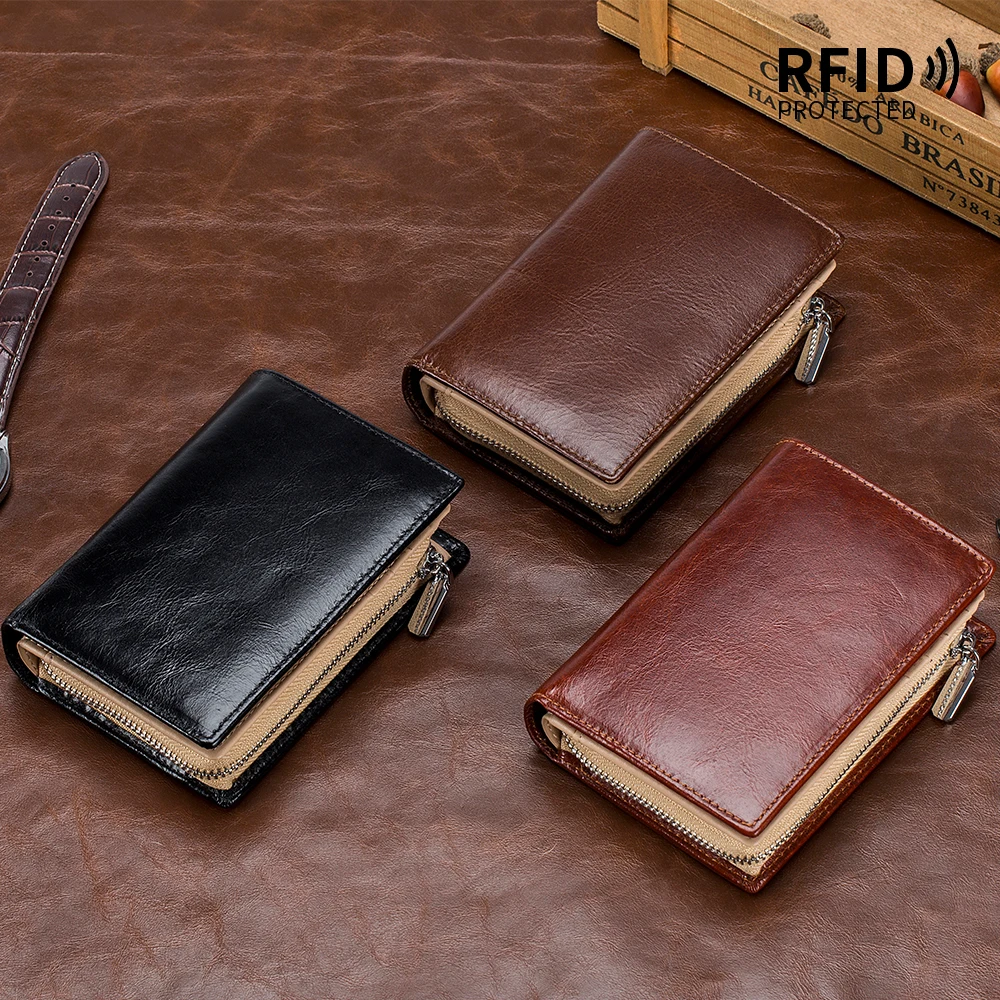 Genuine Leather Short Men's Wallet Cowhide Retro Wallet Large Capacity Coin Purse  Multi-functional Card Wallets Card Holder