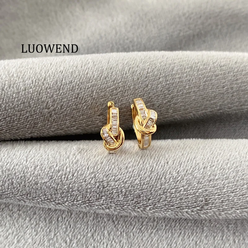 

LUOWEND 100% 18K White/Yellow Gold Earrings Elegant Style Real Natural Diamond Hoop Earrings for Women High Party Jewelry