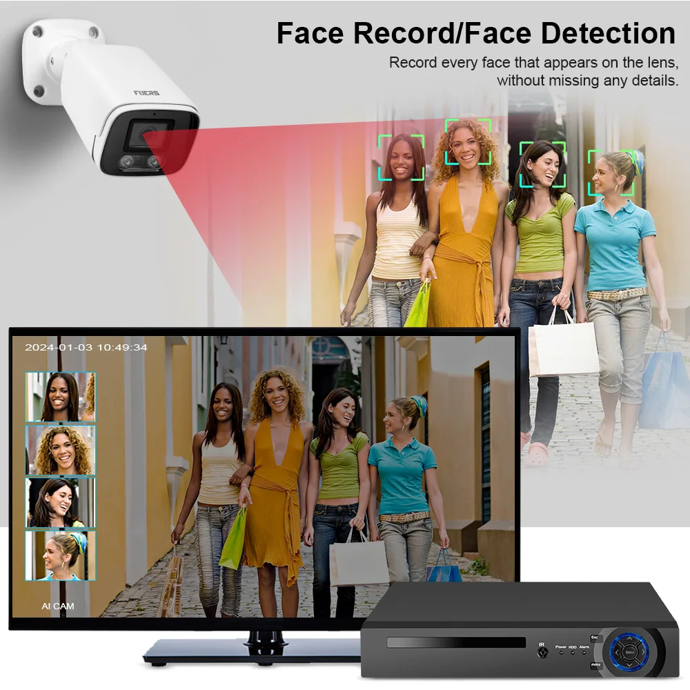 FUERS 4K 8CH 4MP 8MP Camera System Video Surveillance Kit Face Record NVR Security Camera  Outdoor  Full Color Night Home