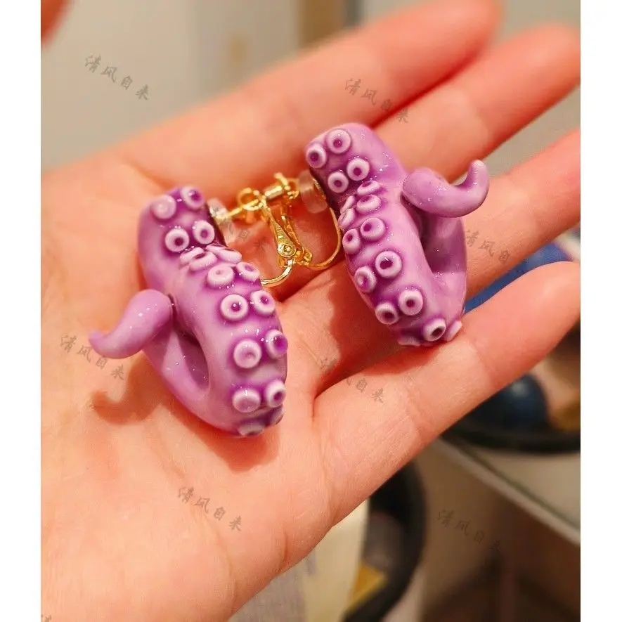 Niche Cthulhu tentacle earrings, ear studs, ear clips, ear hooks, tentacle earrings, octopus leg earrings