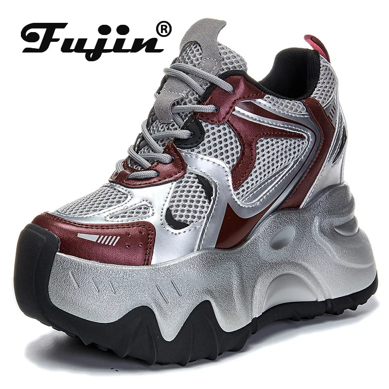 

Fujin 12cm Air Mesh Microfiber Synthetic Chunky Sneakers Spring Shoes Leather Ankle Booties Women Vulcanize Boots Autumn