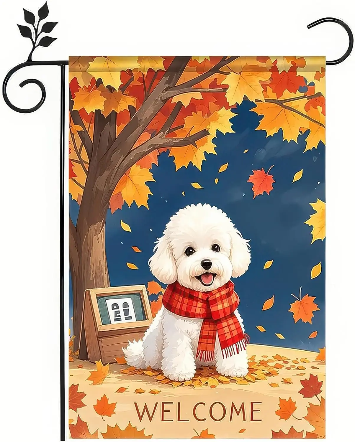 BlissYard Thanksgiving Fall Garden Flag 12x18 Inch Welcome Poodle Dog Flag Double Sided Outdoor Autumn Yard Banner with Leav jjp