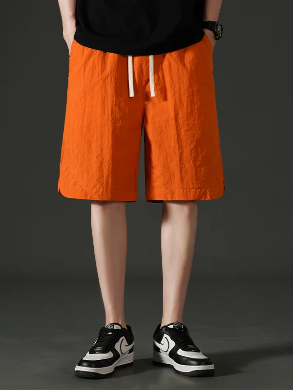 

Мужские повседневные брюки из ледяного шелка, свободного кроя, тонкие, в американском стиле, молодежные, для активного отдыха, длиной до колена