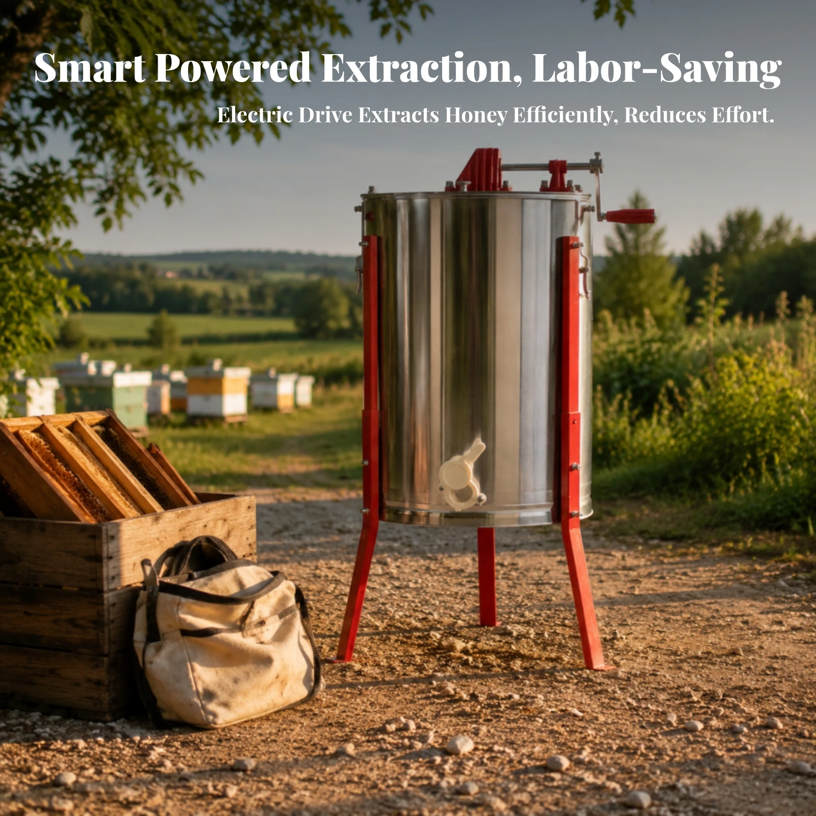 Stable Stand Rust-Resistant Freestanding Honeycomb Drum Rotator 4-Frame Honey Extractor Apiary Tools Beekeeping Gear