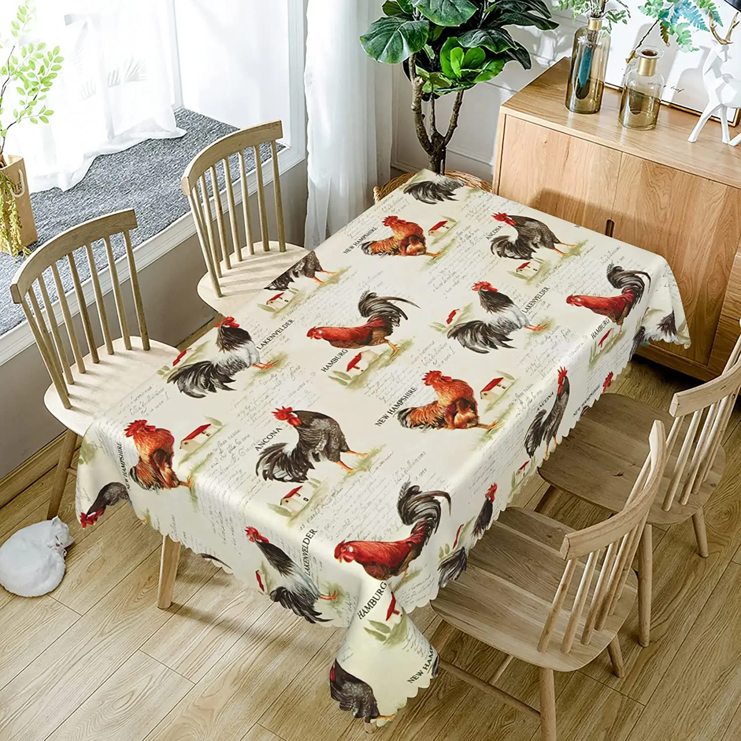 Rustic Farm Rooster Print Kitchen Rectangle Tablecloth Home Living Room Coffee Tablecloth Holiday Party Wedding Accessories