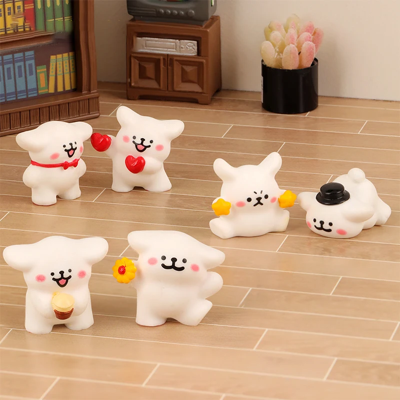 Mini Maltess Figurine Cartoon Puppy Ornament Little White Dog Micro Landscape Dollhouse Model Car Interior Desktop Decoration