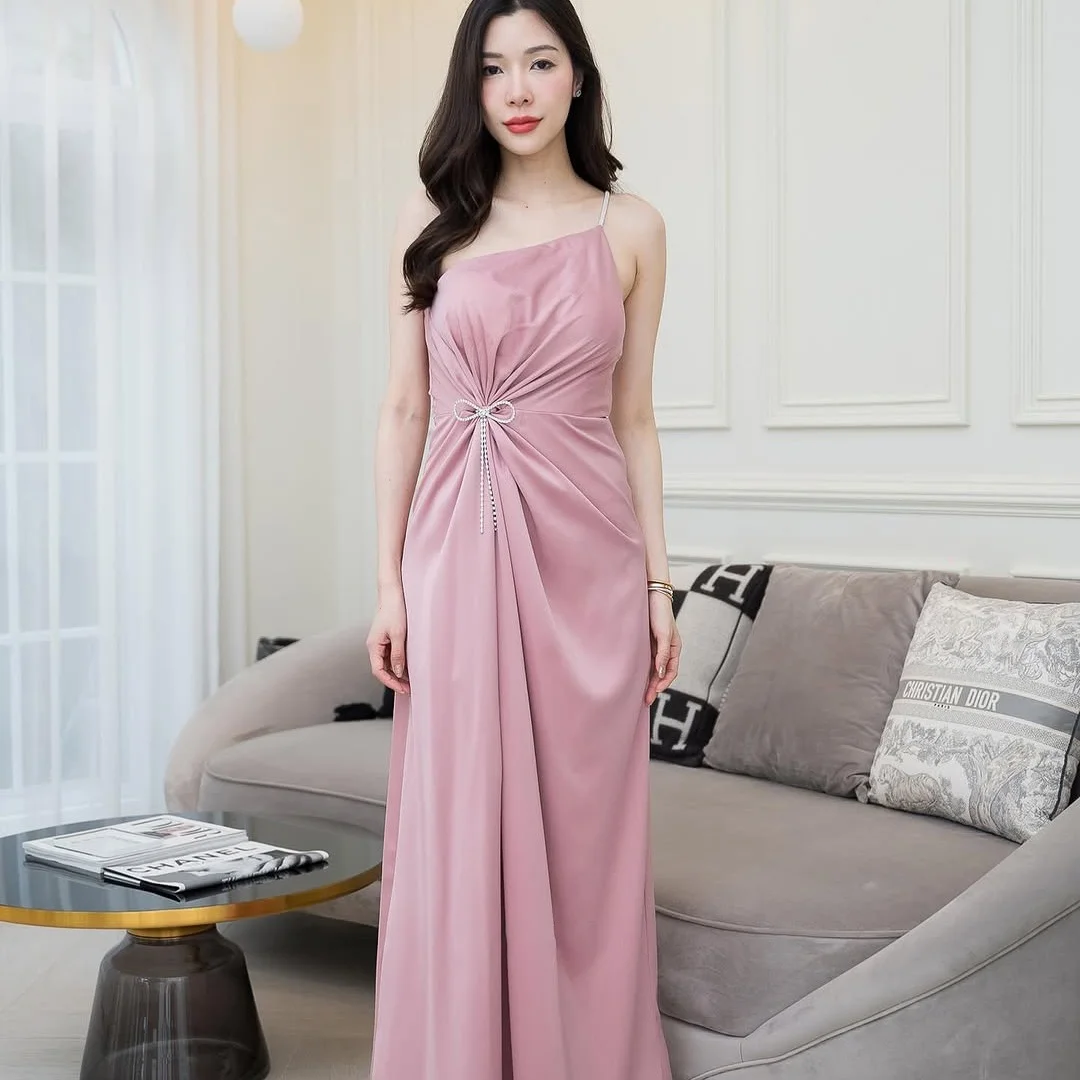 

Customized Luxury Jersey Straight One Shoulder Bow Evening Dresses Sleeveless Sweep Train Special Occasion Gowns Elega