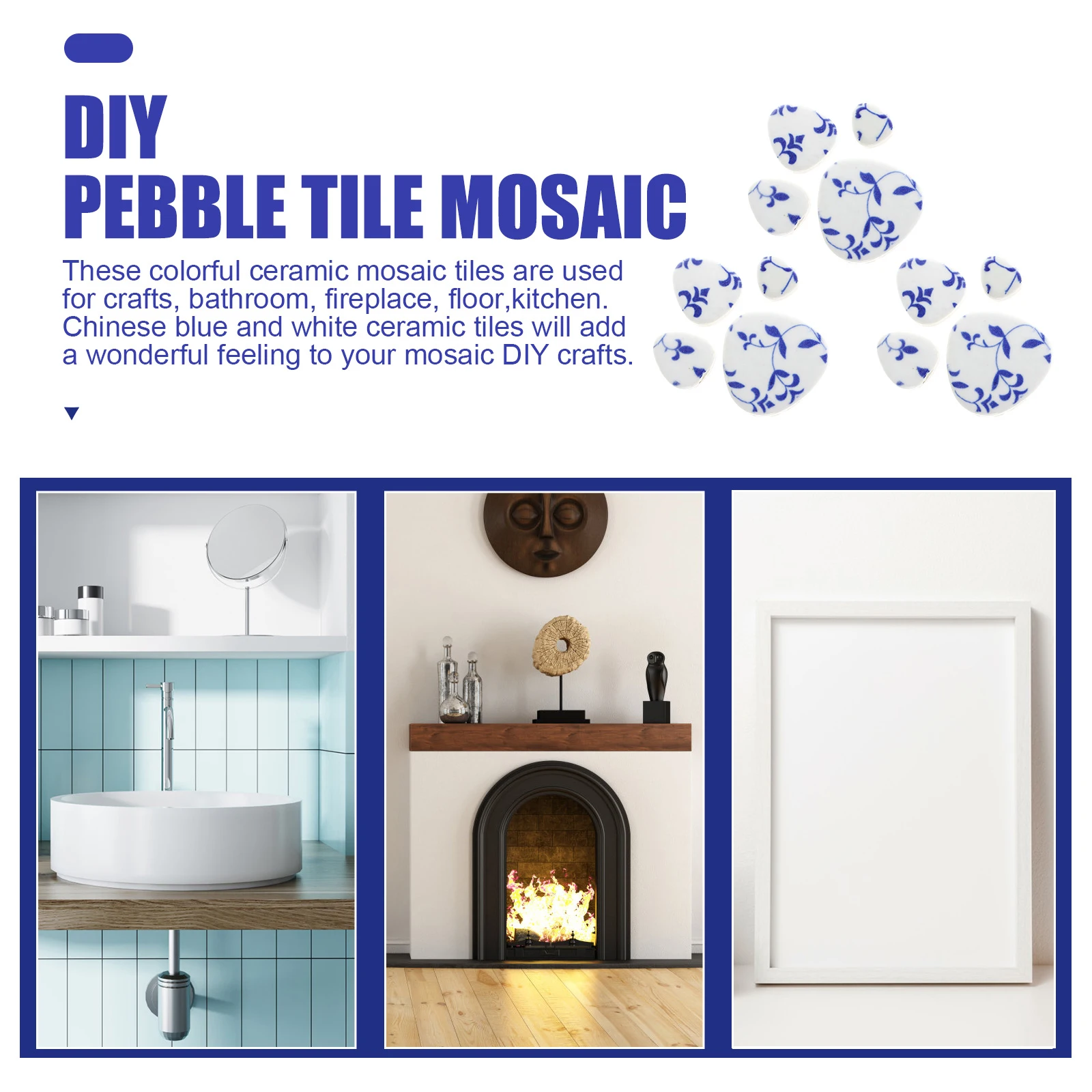 

1 Bag Blue and White Porcelain Mosaic Tiles Premium Durable Smooth Surface DIY Craft Tiles for Vase Picture Frame Fireplace