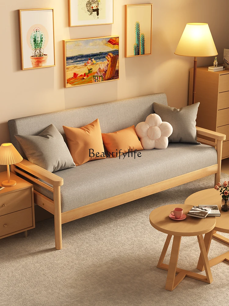 

Solid Wood Sofa Small Apartment Rental Room Living Room Bedroom Single Fabric Sofa