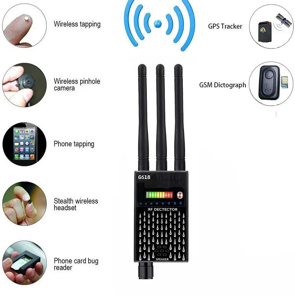 Imagem -03 - Detector de Sinal rf sem Fio Localizador Gps Rastreador Câmera Anti-espião Dispositivo de Áudio Gsm Scanner Três Antenas G618