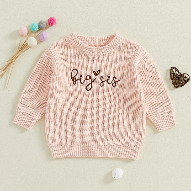 Toddler Infant Baby Girl Knit Sweater Big Sister Little Sister Matching Outfits Long Sleeve Pullover Sweatshirt