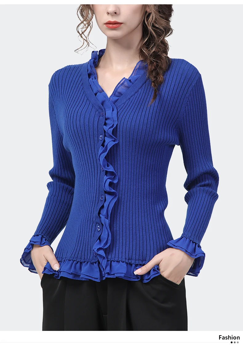 2022 autunno inverno donna maglione lavorato a maglia Sexy Skinny manica lunga con scollo a v blu Stretching Cardigan monopetto top