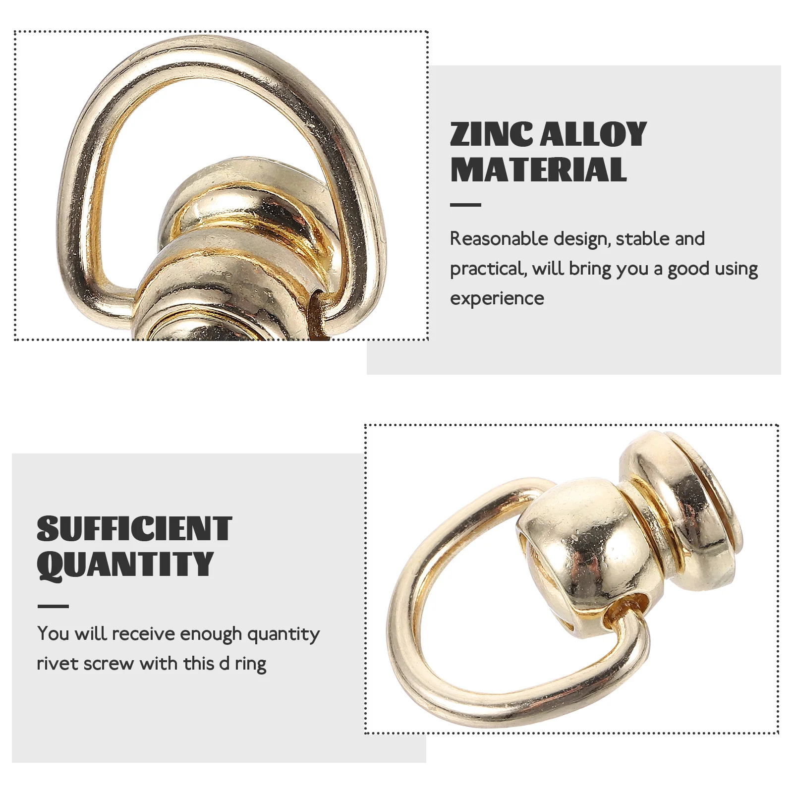 

4Pcs Metal D Rings Rotating Rivet Studs Multi-Function Craft Fasteners for Purse Handbag Luggage Bag Hardware