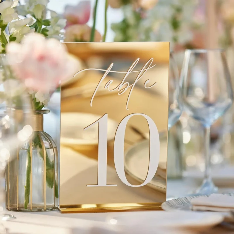 

Номерки для свадебных столов с подставками, золотые зеркальные акриловые таблички с номерами, идеально подходят для свадебного приема, вечеринки, юбилея, мероприятия.