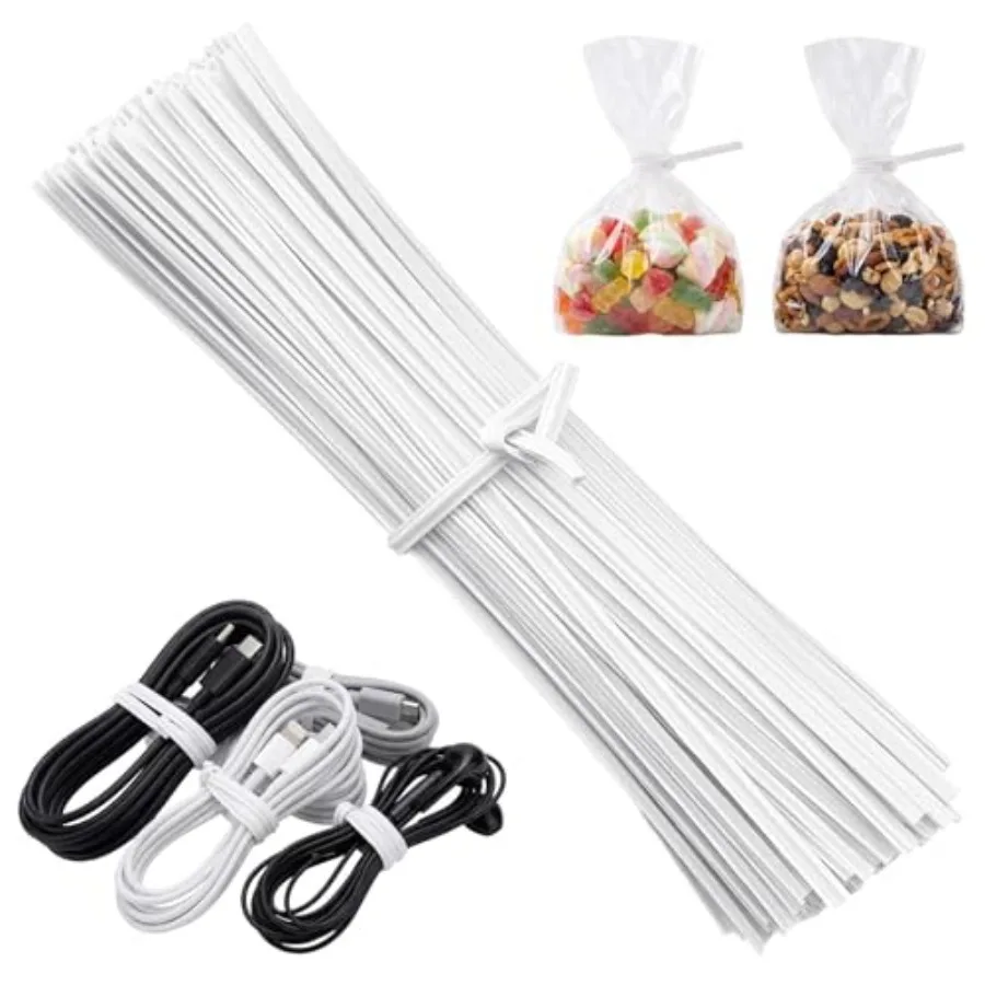

200PCS White Paper Twist Ties 4 Inch Clear Twist Ties for Plastic Bags - Plastic Twisty-ties Garden Twist Ties Bread Ties Twist